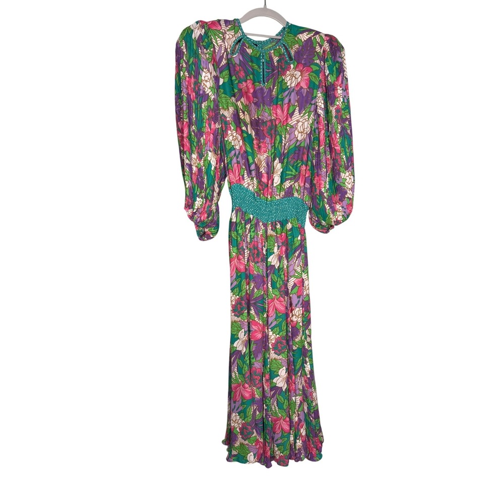 Diane Freis vintage‎ 1980s Georgette colorful floral print maxi dress